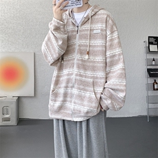 8XL-M潮情侣美式磨毛编织条纹针织衫卫衣宽松拉链外套WY30P88，男装针织衫/毛衣，电商D206-1