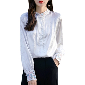 女士古风刺绣优雅气质长袖衬衫图片