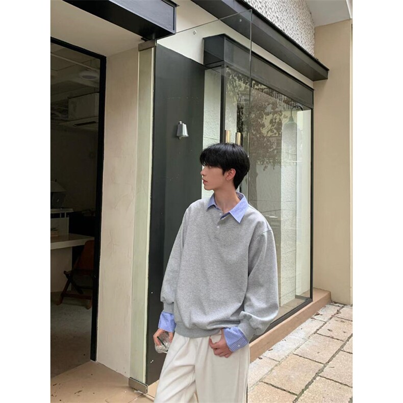 假两件撞色拼接衬衫领卫衣男女秋季长袖翻领宽松上衣TY6624,男装卫衣,星座1116A（原606A-3）
