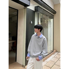 假两件撞色拼接衬衫领卫衣男女秋季长袖翻领宽松上衣TY6624，男装卫衣，星座1116A（原606A-3）