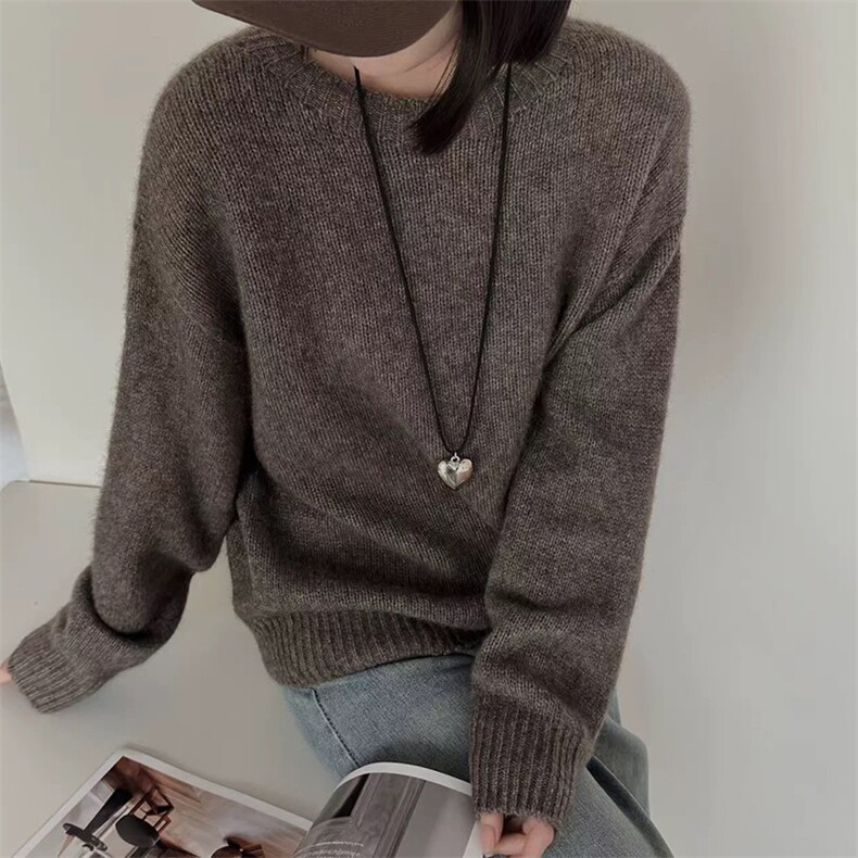 圆领毛衣女内搭简约气质长袖宽松针织打底衫,女装羊毛衫,泰沅羊绒