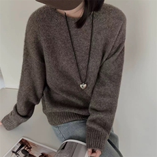 圆领毛衣女内搭简约气质长袖宽松针织打底衫，女装羊毛衫，泰沅羊绒