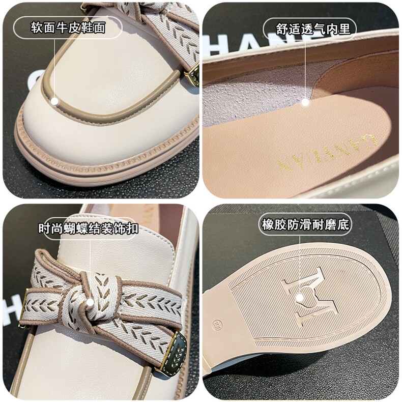 玛丽珍小皮鞋女2023春季真皮英伦风蝴蝶结粗跟一脚蹬女单鞋,女鞋小皮鞋,电商A223