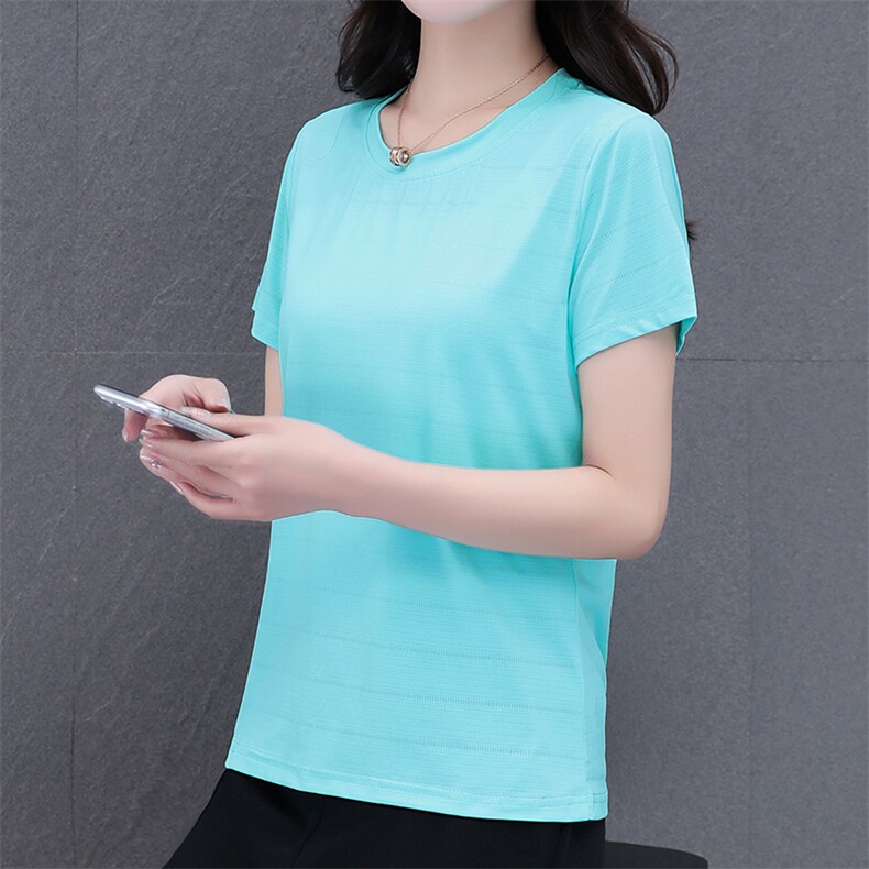 燕颉运动服短袖t恤女夏季2023新款中老年妈妈夏天冰丝速干上衣,女装T恤,燕颉服饰