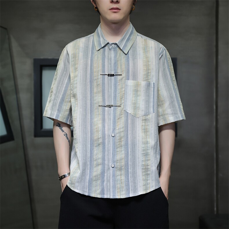 新中式金属扣风潮T恤短袖民族服饰刺绣时尚提花T2422-P65,男装T恤,电商A227