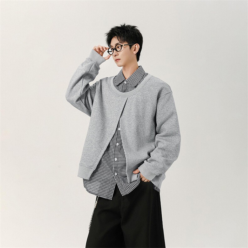 宽松假两件拼接卫衣男2025秋季新款慵懒风百搭上衣-A2195TP58控98,男装卫衣,电商B241