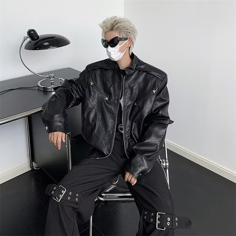 高级感机车风皮衣夹克男潮牌宽松痞帅炸街外套有垫肩Z835P80,男装夹克,星座1116-2