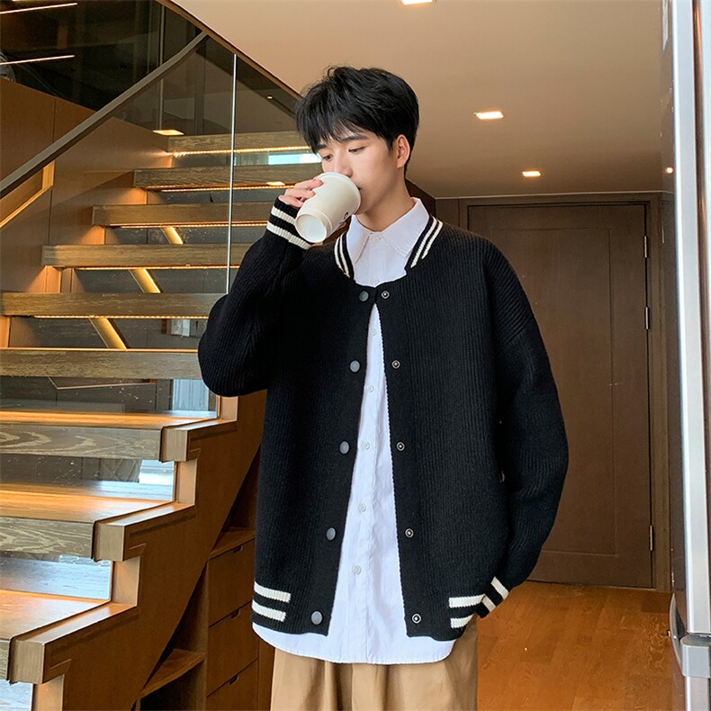 311B-1-CM-3969-P55控89港风棒球领开衫提花大码针织毛衣,男装针织衫/毛衣,星座311B-1