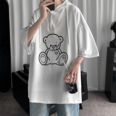 LD54174-P45连帽短袖t恤男大码胖子带帽五分袖中袖，男装T恤，电商A040