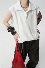 8XL-M夏竖条纹纯棉背心男韩版宽松坎肩休闲运动午休T恤肌理DX333，男装T恤，电商D206-1