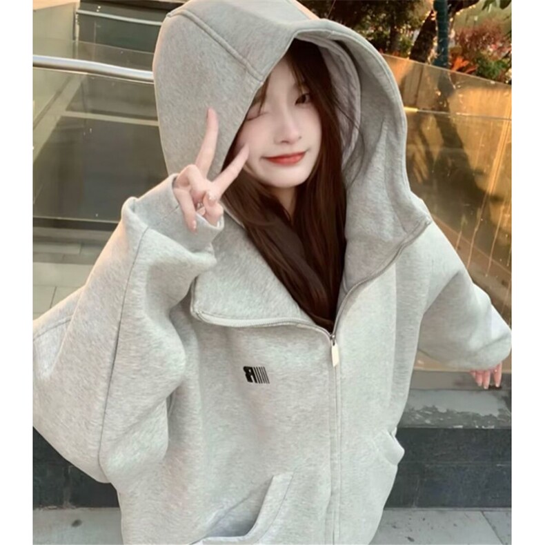 小众拼接设计高领宽松拉链外套春秋情侣连帽衫卫衣WY71,女装短外套,星座1116A（原606A-3）