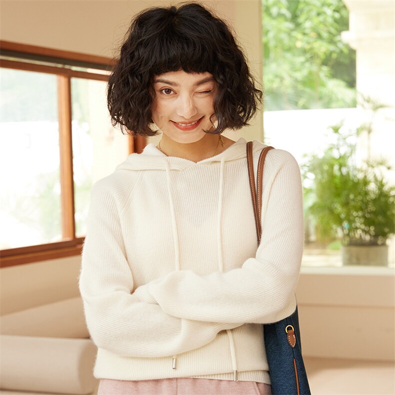 2025年秋季新款十二针元宝针针织羊绒帽衫时尚休闲通勤百搭，女装羊绒衫，高粱穗羊绒