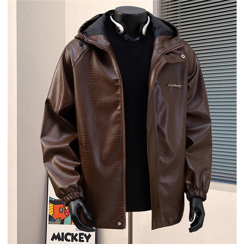 1鳄鱼纹连帽冲锋衣大码M-5XL面层：PU皮夹克男JK8744P90控128，男装夹克，星座226-2