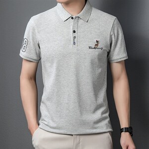 夏季纯棉半袖POLO衫男士短袖T恤时尚上衣翻领t恤带扣子上衫潮P55图片