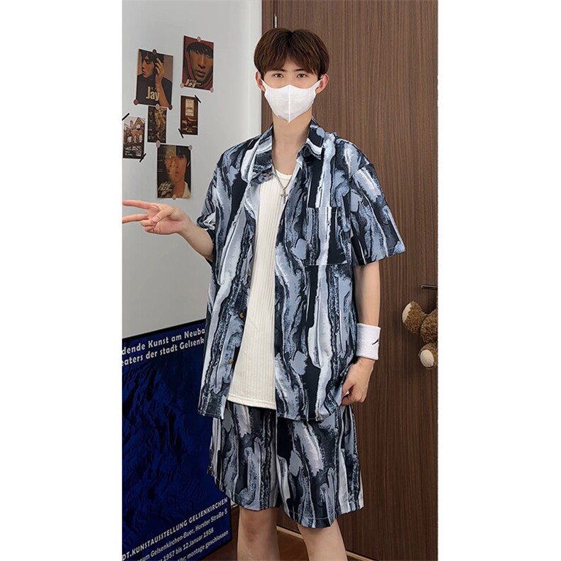 沙滩短袖花衬衫套装DC2232上衣特P24控48/DK8611裤子特P20控39,男装衬衫,电商A007