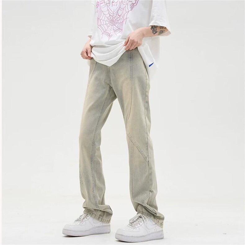 美式水洗小众结构设计牛仔裤高街痞帅情侣直筒裤KZ473059--TP40，男装牛仔裤，电商A247C