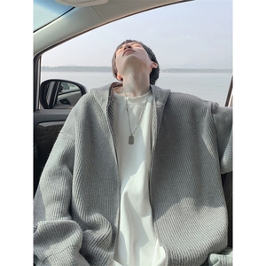 美式双拉链针织衫高街慵懒风开衫毛衣复古休闲连帽外套ZZS134P55图片