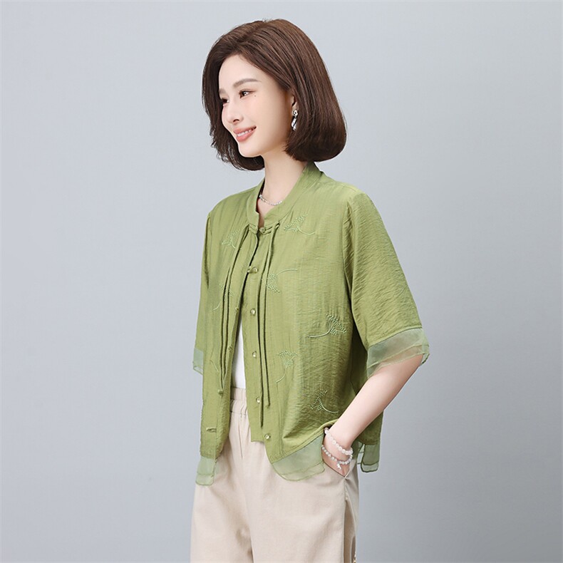 2024年夏文艺时尚优雅新中式复古刺绣开衫上衣,女装蕾丝衫/雪纺衫,依恋蒂丝