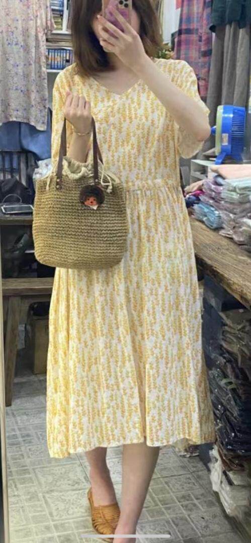 现货一苎麻印花盘扣复古风格，女装，蓝院