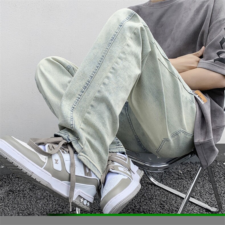 高街黄泥染牛仔裤男美式潮牌vibe复古水洗做旧百搭休闲直筒长裤子,男装牛仔裤,星座410-7
