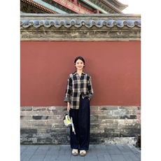 复古显白~双面慵懒格子衬衫女!秋韩系百搭宽松叠穿休闲衬衣薄外，男装衬衫，星座506A