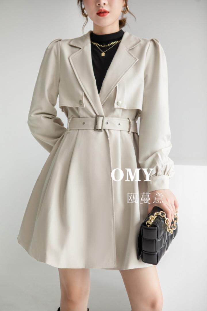 秋款收腰风衣外套，女装风衣，欧蔓意