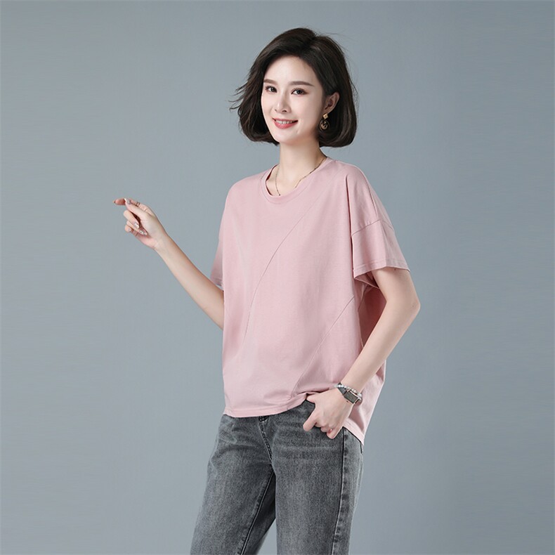 2022夏季新款时尚宽松显瘦纯色短袖T恤女,女装T恤,秋牧寒烟