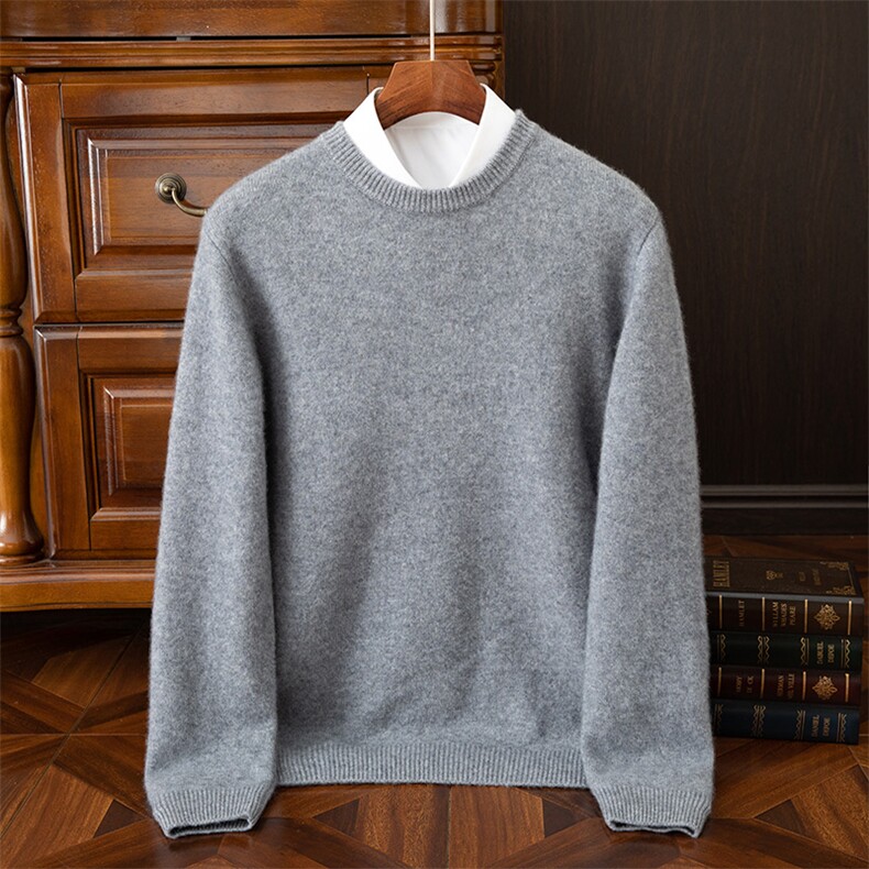 秋冬季新款简约休闲男款35%羊绒针织衫圆领，男装羊绒套衫，狄美羊绒