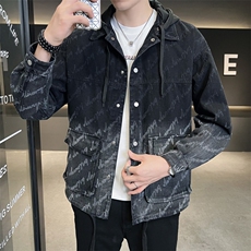 2023新款夹克外套男秋冬牛仔洗水大码宽松连帽外套jk807-p108，男装夹克，电商D303