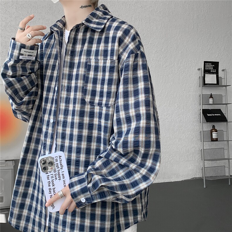 【现货】秋季新款CS7188-P42特控78大码慵懒风格子长袖格子衬衫,男装衬衫,电商D232
