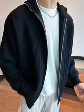 经典黑色开衫毛衣男士百搭高领可翻针织衫拉链款MY2402-P85，男装针织衫/毛衣，星座1012-1
