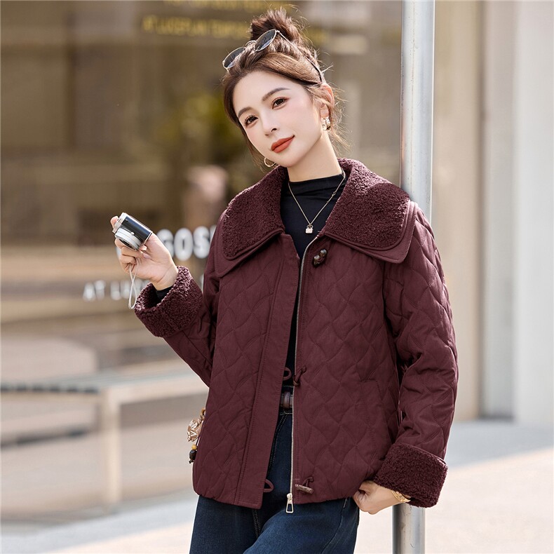 时尚翻领拼接羊羔毛棉袄2659P135,女装棉衣/棉服,乐衣轩