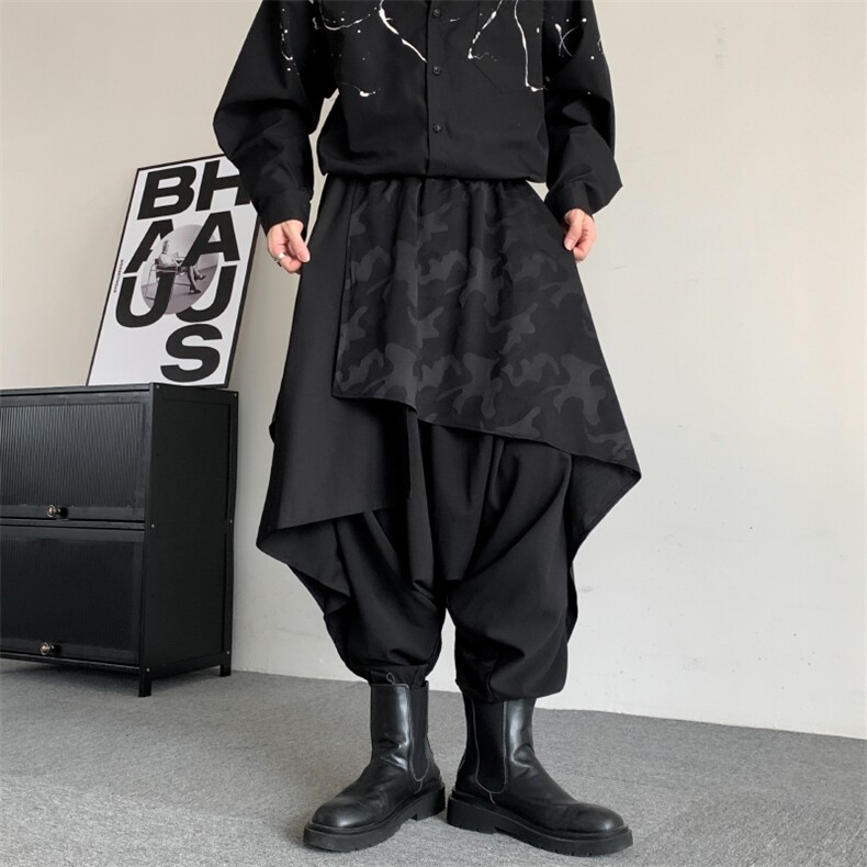秋冬装街舞原创暗黑山本风裙裤阔腿裤男加肥加大码胖子个性吊裆裤,男装休闲裤,星座909