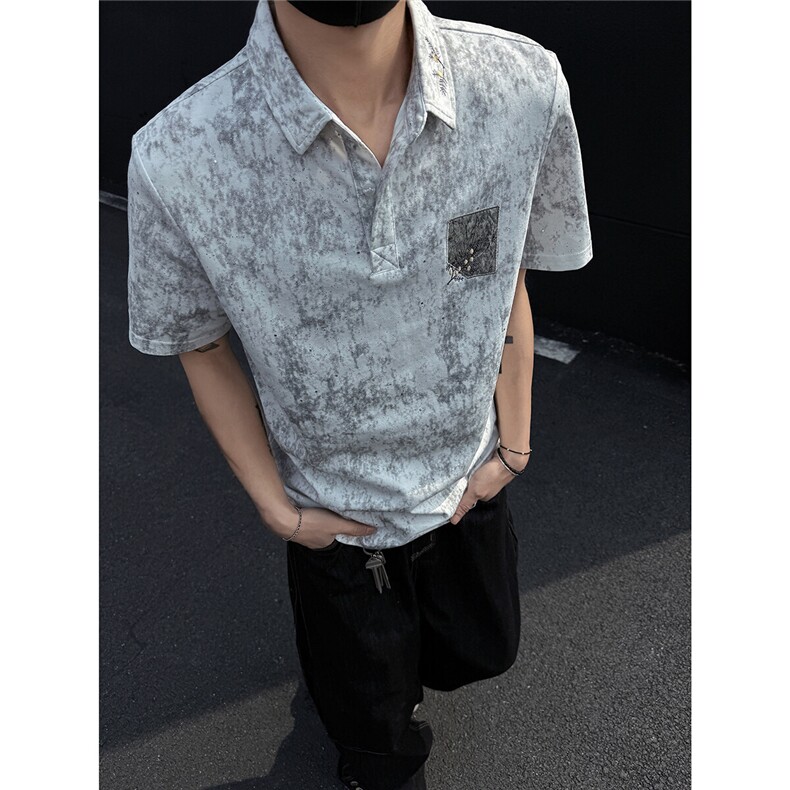 25夏新高品质男风满天星刺绣polo短T黑墙705-1-T005-P48无差价,男装Polo衫,星座705-1
