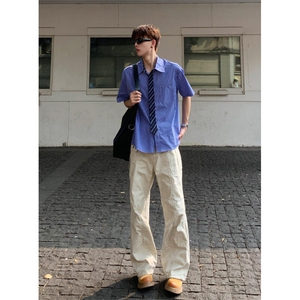 【有货】2270CC-特P36 带领带格子短袖衬衫男女夏季图片