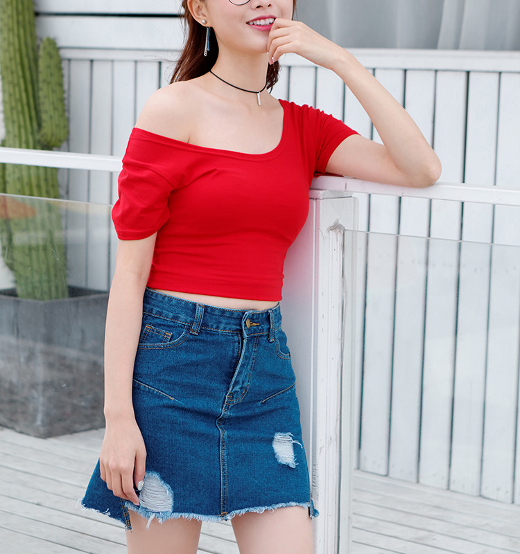 半身裙纯色显瘦修身气质甜美纽扣做旧口袋手工磨破2021年夏季短裙,女装半身裙,奕阳依阁