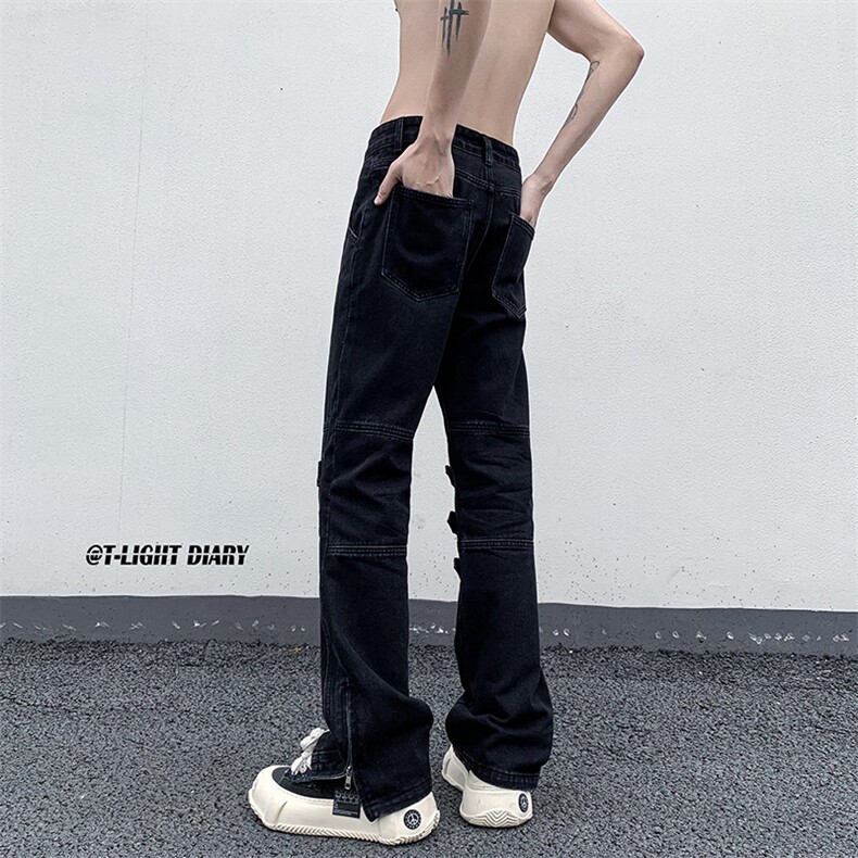 B221美式ins高街小众个性款拉链牛仔裤LK23018-P65控88,男装牛仔裤,电商B221