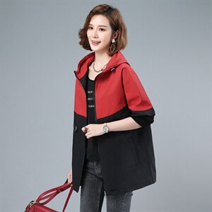 2022春秋季新款时尚气质拼接连帽风衣外套，女装风衣，依倍林