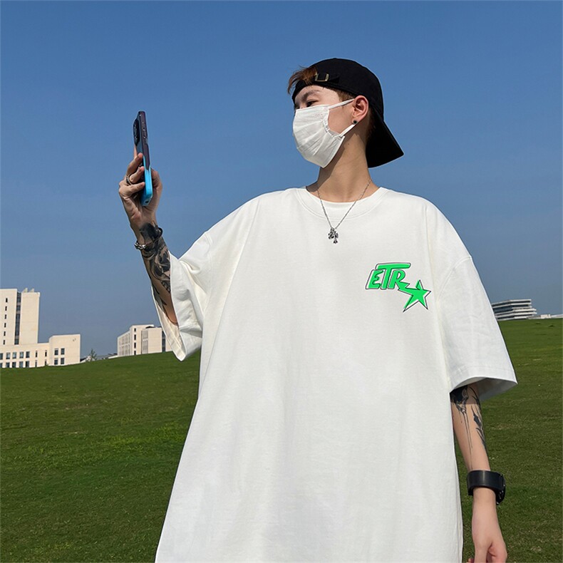 240G重磅美式印花纯棉大码宽松休闲短袖T恤T333-P25控38,男装T恤,电商B219A
