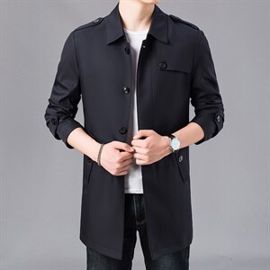 2023新款风衣男士春秋季中年外套爸爸宽松秋免烫中长款上衣,男装风衣,电商B212（原钱塘6029）