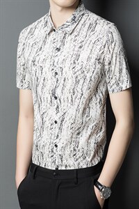 夏季2023新款短袖衬衫男士舒适商务修身休闲上衣衬衣潮流图片