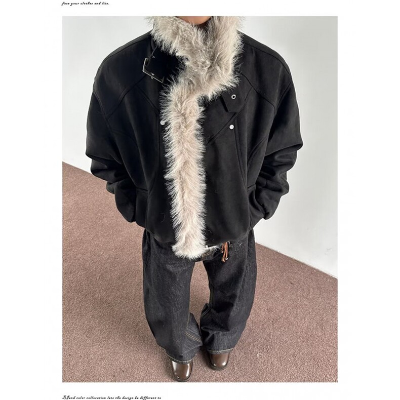 潮流冬季新款复古做旧座山雕棉服男女宽松解构磨毛高级感毛领外套,男装棉衣,星座506A