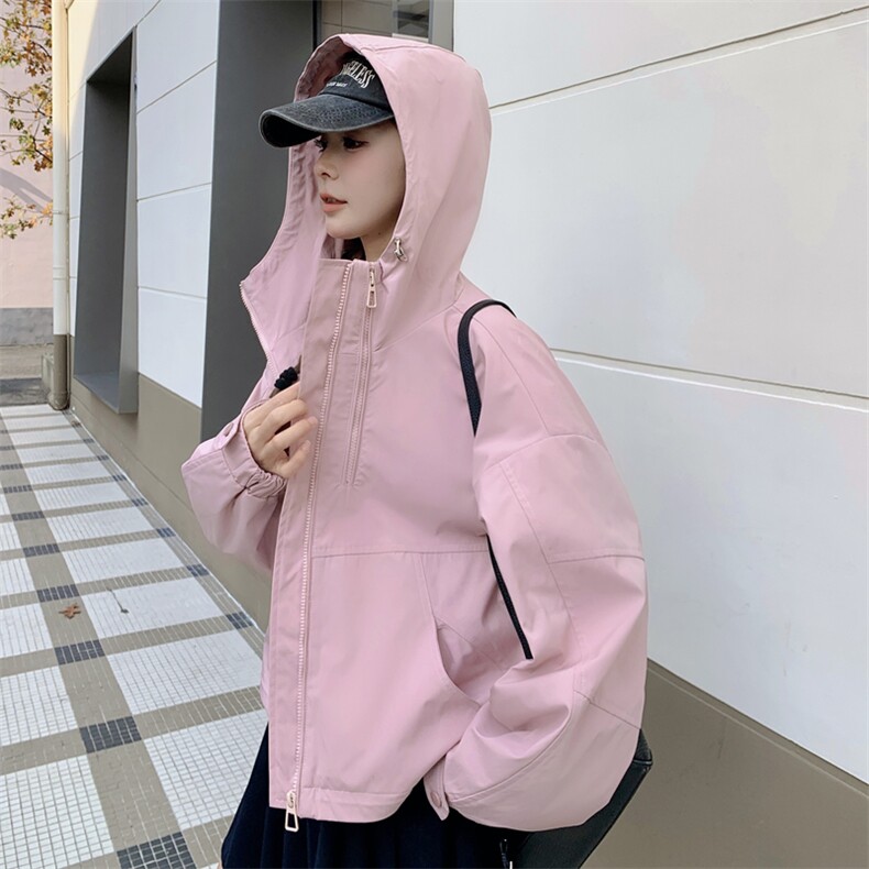 今年流行漂亮冲锋衣短外套女2025春季新款小个子宽松休闲工装夹克,女装短外套,多米2-075