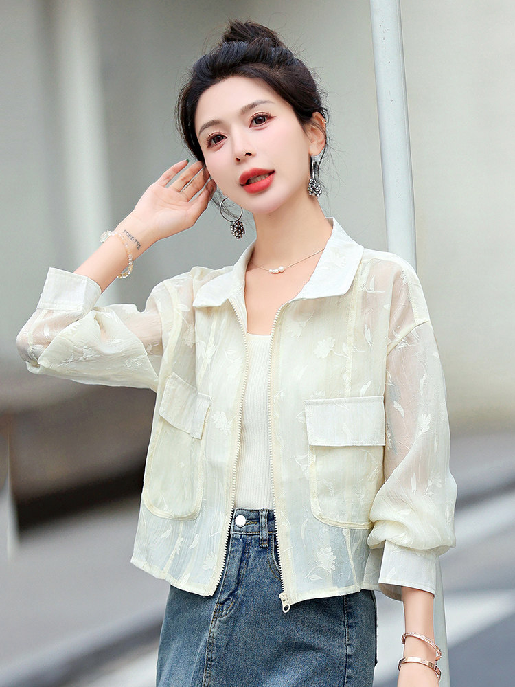 洋气减龄衬衫防晒衣薄外套女2024春夏新款宽松百搭空调衫夹克上衣,女装防晒衣,美静678