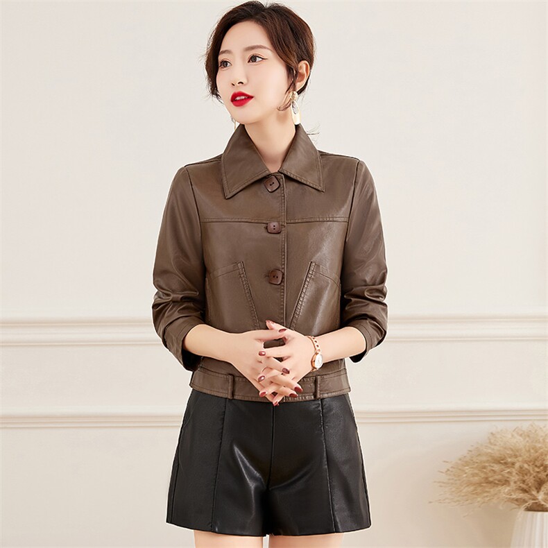 皮衣外套女2023年春季新款水洗皮机车服显瘦pu皮夹克韩版短外套潮,女装皮衣,江南女神