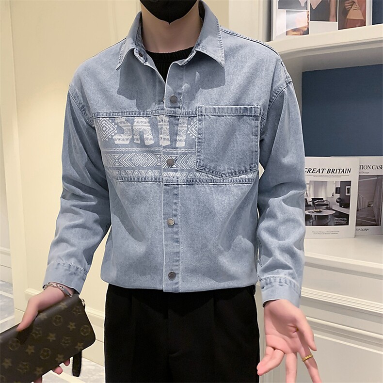2025新款春季牛仔外套水洗潮牌印花夹克上衣服A313-1-811-P115,男装工装外套,电商A313-1
