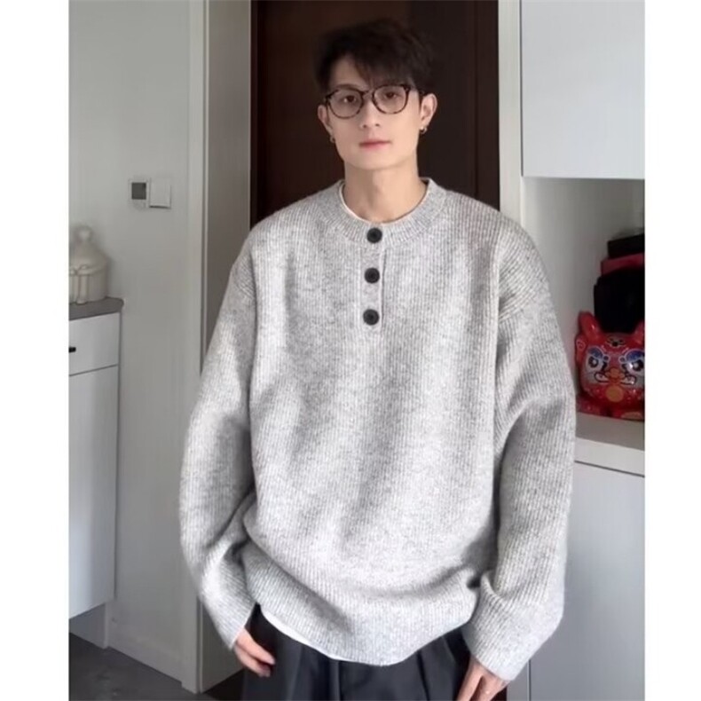 美式复古亨利领毛衣男慵懒风高级感针织衫外套513AMY2370P46,男装针织衫/毛衣,星座513A