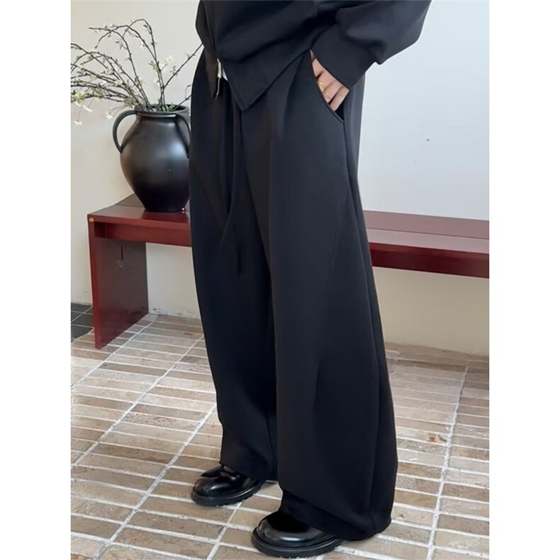 美式解构弯刀卫裤男款秋季重磅褶皱阔腿裤子垂感慵懒风宽松休闲裤，男装休闲裤，星座1004-3