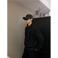 网图黑色美式红内短款飞行夹克男秋季解构倒三角设计感外套痞帅，男装夹克，四季星座505