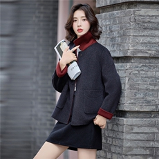 时尚撞色双面绵羊毛外套女2025秋冬新款宽松显瘦气质翻领毛呢大衣，女装双面呢大衣，美沁